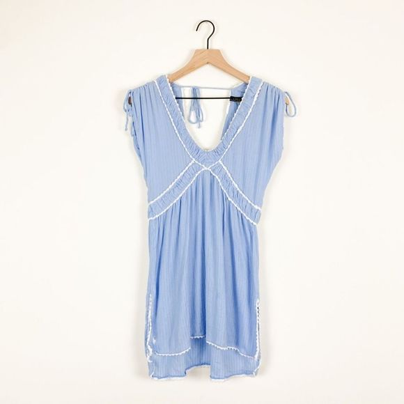 POLO Ralph Lauren Sleeveless Baby Blue Babydoll Tunic Deep V Back - Picture 1 of 9